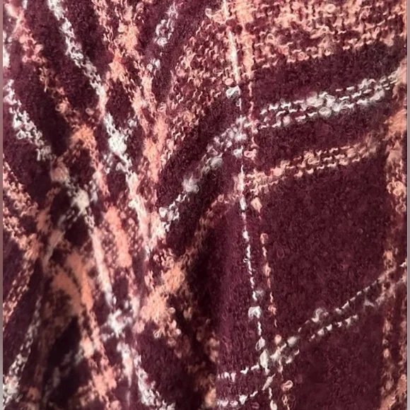 NWT BURGUNDY PINK & WHITE PULL OVER COWL NECK PONCHO SHAWL CAPE COVER UP - Picture 7 of 7